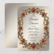 Gold Floral Frame with Red Stones Bridal Shower