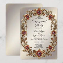 Gold Floral Frame with Red Stones Engagement