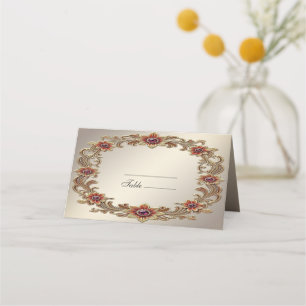 Gold Floral Frame with Red Stones Place Card
