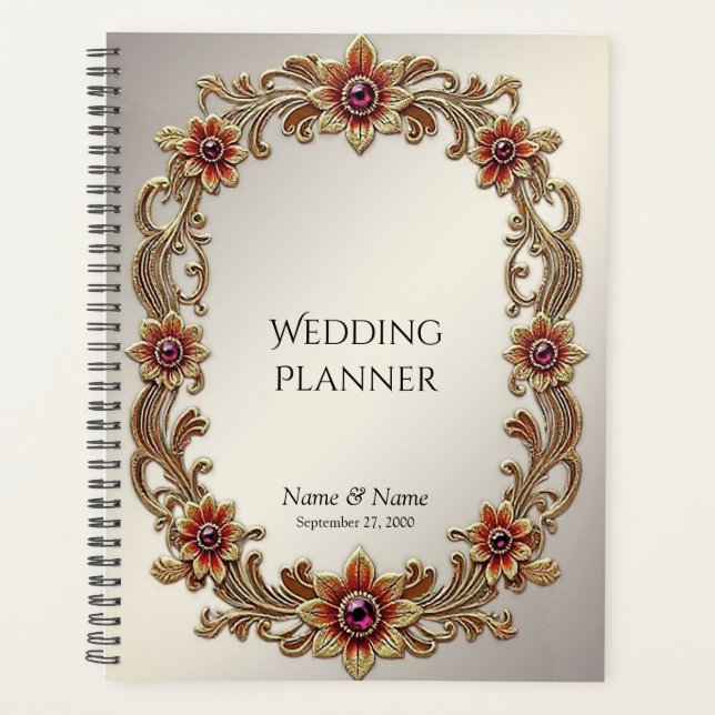 Gold Floral Frame with Red Stones Planner (Front)