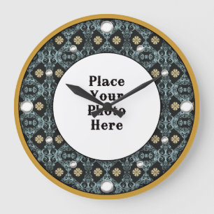 Gold Floral Frame Your Photo Wall Clock