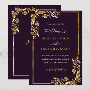 Gold Floral Framed Luxury Wedding Invitation