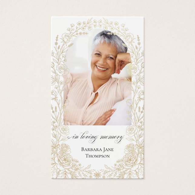 Gold Floral Funeral Prayer Card (Front)