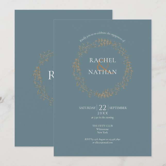 Gold Floral Garland Engagement Party Invitation (Front/Back)