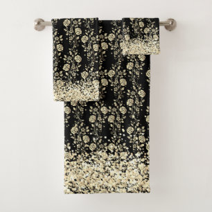 Gold Floral Glittery Glam Bath Towel Set