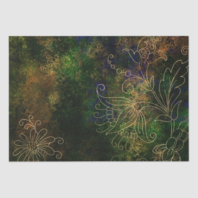 Gold Floral Grunge Damask Tissue Paper (Front)