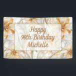 Gold Floral Happy 90th Birthday  Banner<br><div class="desc">Celebrate a special milestone in style with this personalized floral birthday banner, designed with elegant beige and gold-toned flowers on a soft marble-inspired background. Featuring customizable text in the centre, this banner is perfect for honouring a 90th birthday (or any milestone age). A beautiful decoration for indoor or outdoor use,...</div>