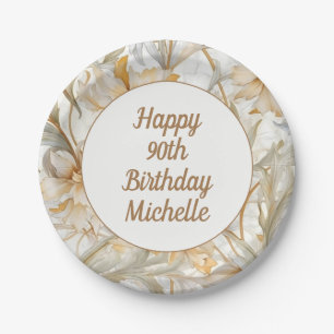 Gold Floral Happy 90th Birthday  Paper Plate