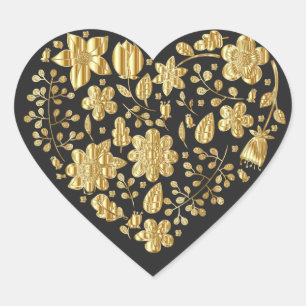 Gold floral heart sticker