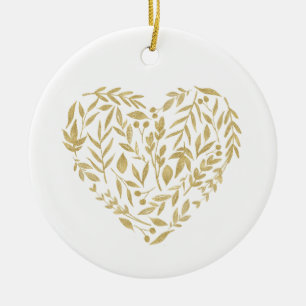 Gold Floral Heart Wedding Mr & Mrs Date Location Ceramic Ornament