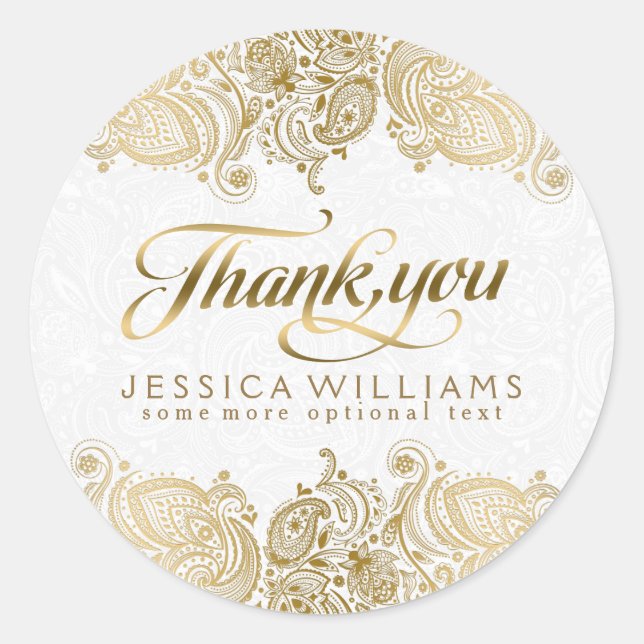 Gold Floral Lace Thank You Classic Round Sticker (Front)