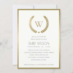 GOLD FLORAL LAUREL WREATH BRIDAL SHOWER INVITE