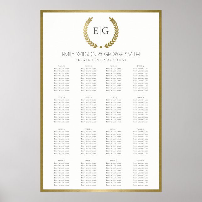 GOLD FLORAL LAUREL WREATH WEDDING SEATING CHART (Front)