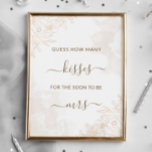 Gold Floral Leaves Border How Many Kisses Game Poster<br><div class="desc">Gold Floral Leaves Border How Many Kisses Bridal Game</div>