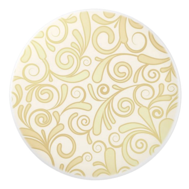 Gold floral leaves pattern ceramic knob (Front)