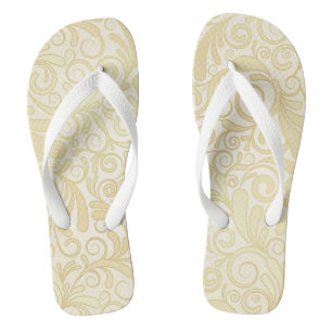 Gold floral leaves pattern flip flops