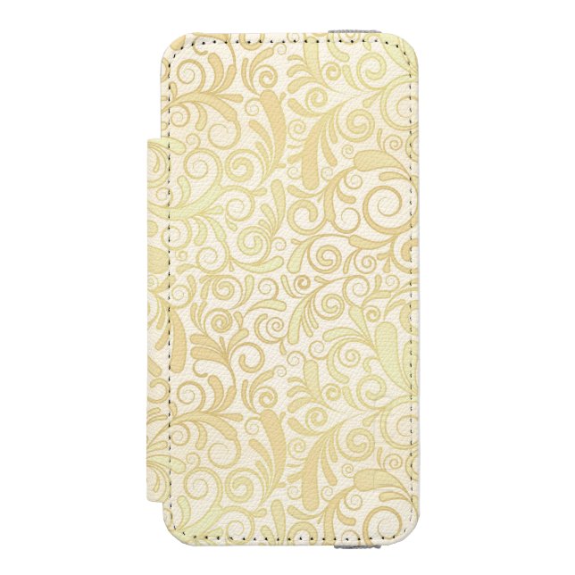 Gold floral leaves pattern incipio iPhone wallet case (Folio Front)
