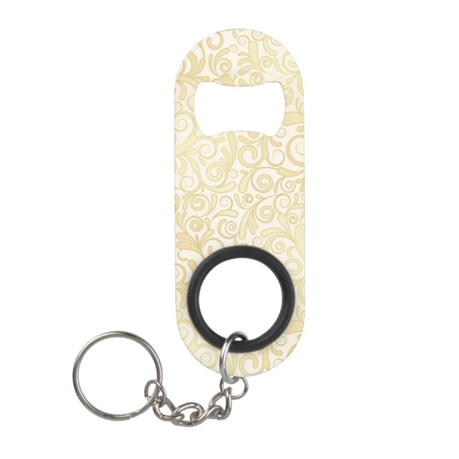 Gold floral leaves pattern keychain bottle opener (Front)