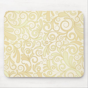 Gold floral leaves pattern mouse pad