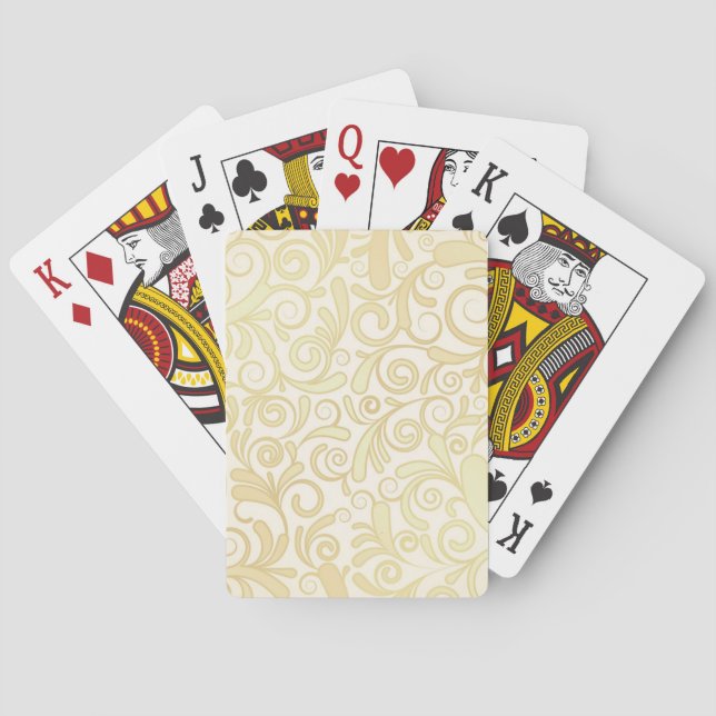 Gold floral leaves pattern playing cards (Back)