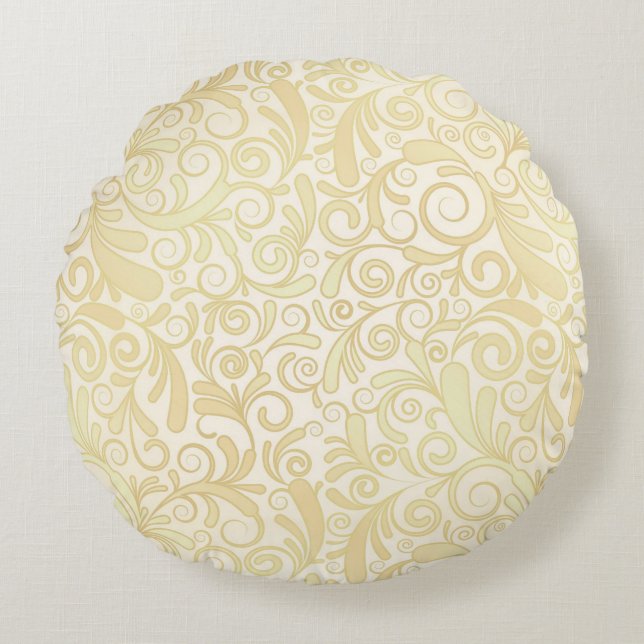 Gold floral leaves pattern round pillow (Front)