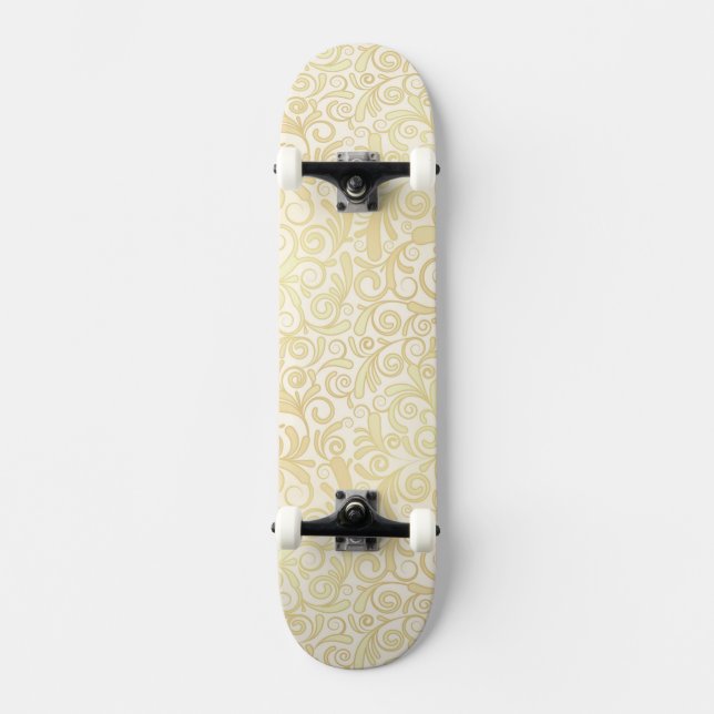 Gold floral leaves pattern skateboard (Front)