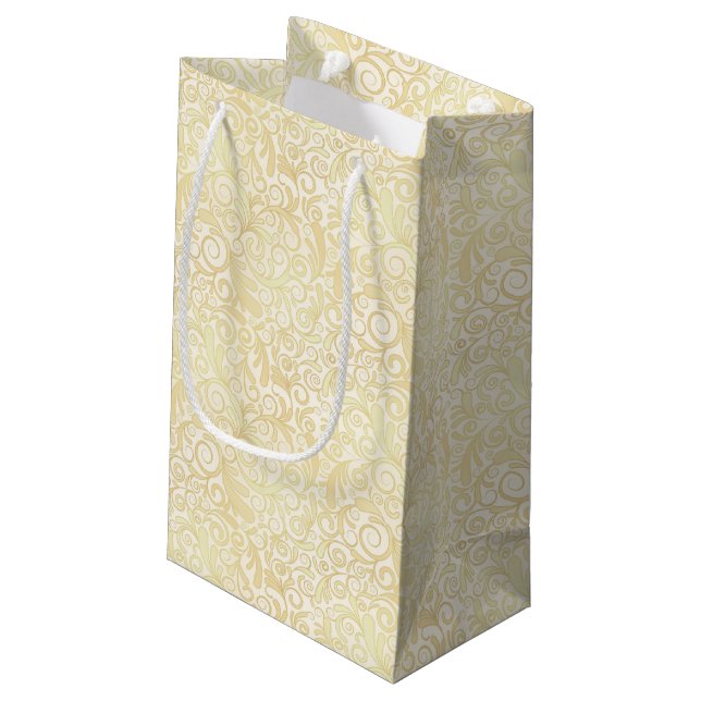 Gold floral leaves pattern small gift bag (Back Angled)