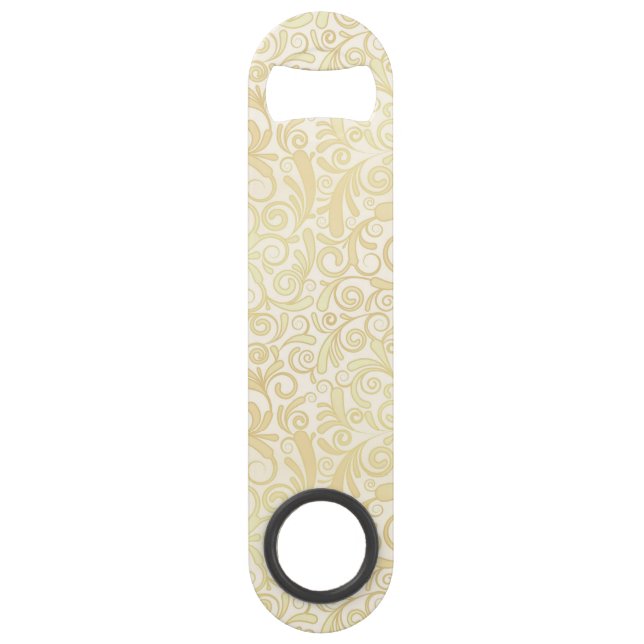Gold floral leaves pattern speed bottle opener (Front)