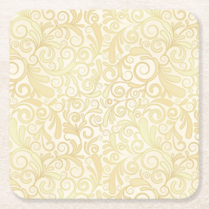 Gold floral leaves pattern square paper coaster