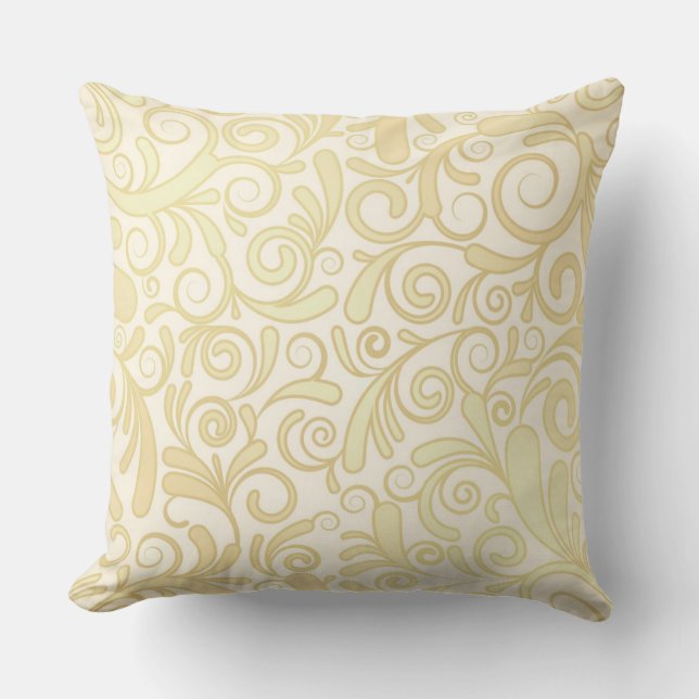 Gold floral leaves pattern throw pillow (Front)