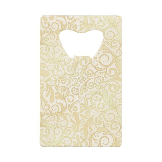 Gold floral leaves pattern wallet bottle opener (Front)