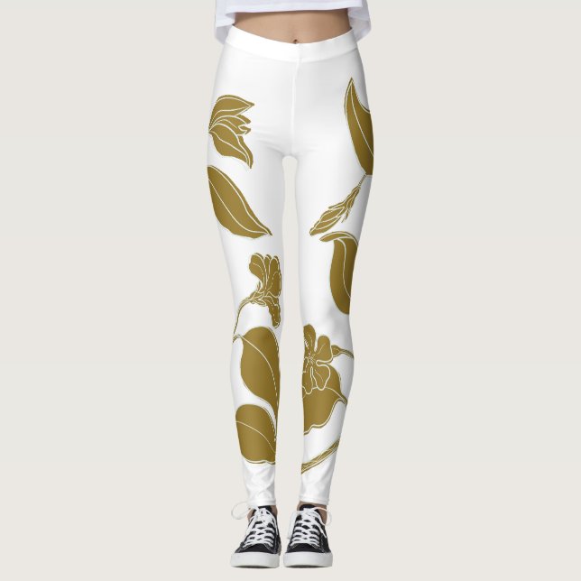 Gold Floral Leggings (Front)