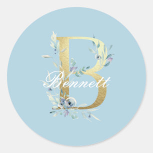 Gold Floral Letter "B" Customizable Classic Round Sticker