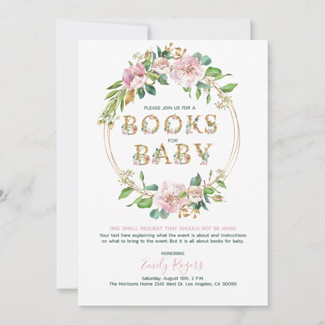 Gold floral lettering Books for Baby 2 Save The Date (Front)
