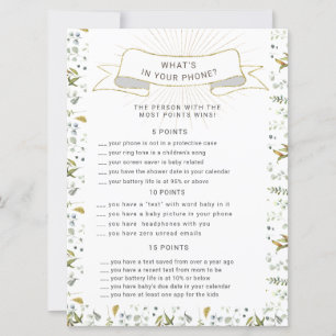 gold floral letters baby shower phone game card