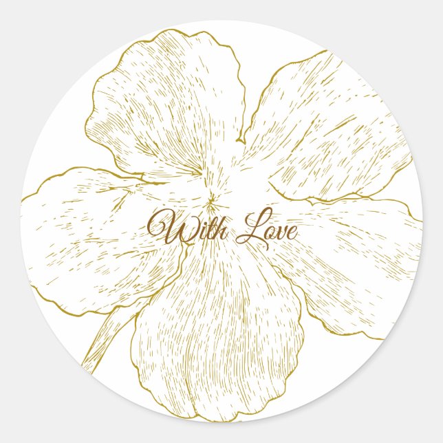 Gold Floral Line Art Botanical Classic Round Sticker (Front)
