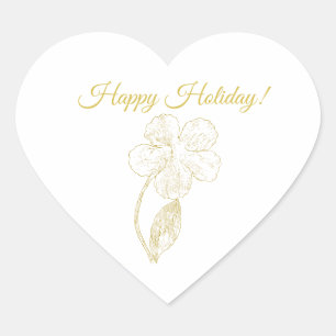 Gold Floral Line Art Happy Holiday Heart Sticker