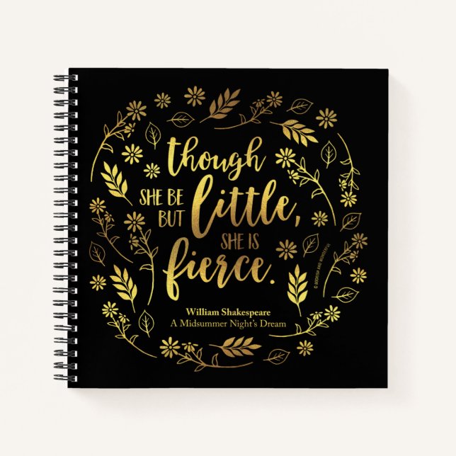 Gold Floral Little But Fierce William Shakespeare Notebook (Front)