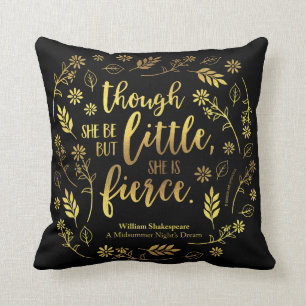 Gold Floral Little But Fierce William Shakespeare Throw Pillow