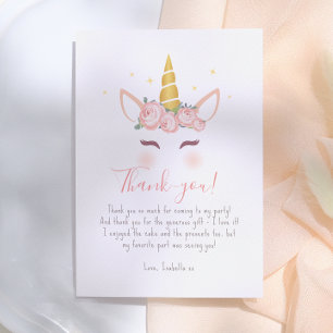 Gold Floral Magical Unicorn Girl Birthday Party Thank You Card