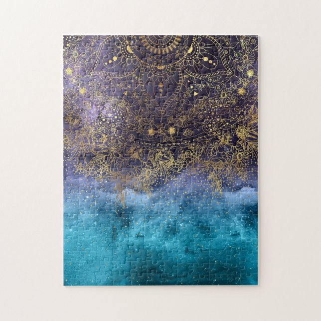 Gold floral mandala and confetti image jigsaw puzzle (Vertical)