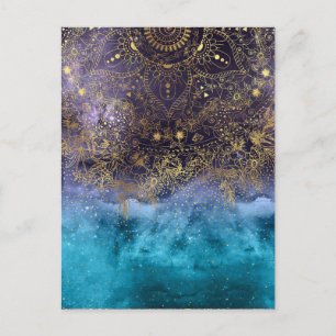 Gold floral mandala and confetti image postcard