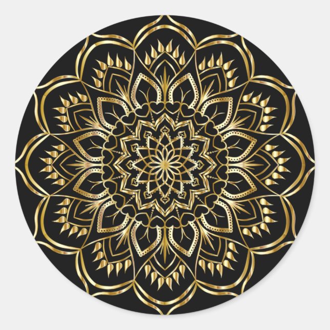 Gold Floral Mandala Classic Round Sticker (Front)