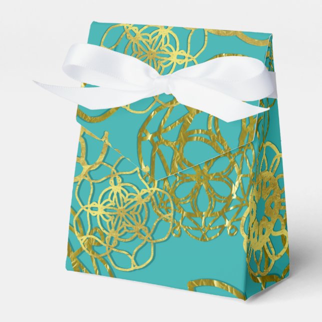 Gold Floral Mandalas Wedding Bridal Shower Party Favor Box (Front Side)