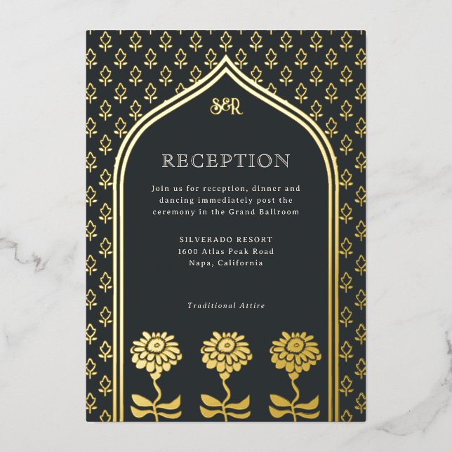 Gold Floral Marigold Indian Wedding Reception (Front)