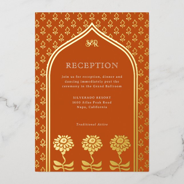 Gold Floral Marigold Indian Wedding Reception (Front)