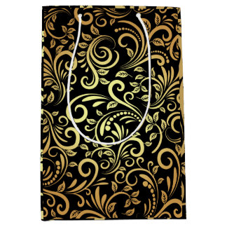 gold floral medium gift bag