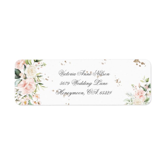 Gold Floral Modern Mariage Adresse de retour Label (Devant)