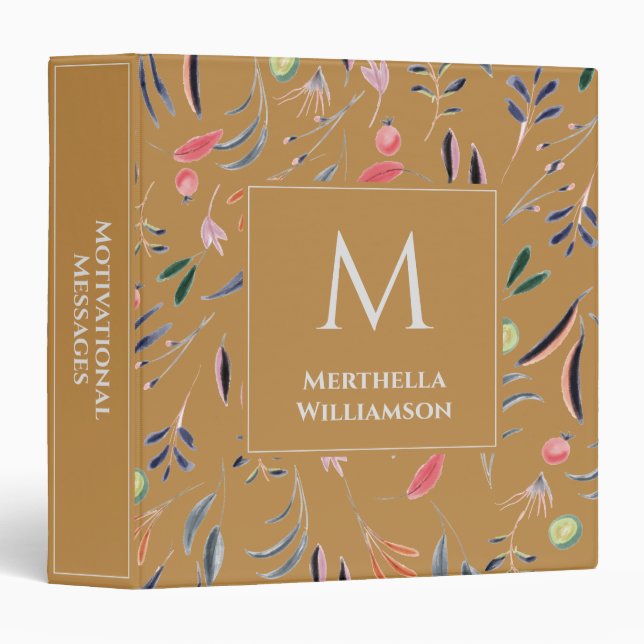 Gold Floral MONOGRAM Custom Personalized Binder (Front/Spine)