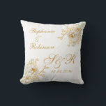 Gold Floral Monogram Logo Wedding Gift Throw Pillow<br><div class="desc">Gold winter floral monogram logo wedding gift throw pillow. Great gift for newly weds or your favourite couple for their wedding anniversary. Easy to customize bride groom names,  initials and wedding date. Get yours today!</div>